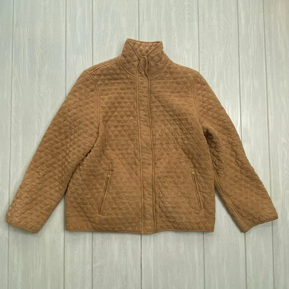 Fu Da New York Faux Suede Camel Brown Quilted Jacket Women's Size Large